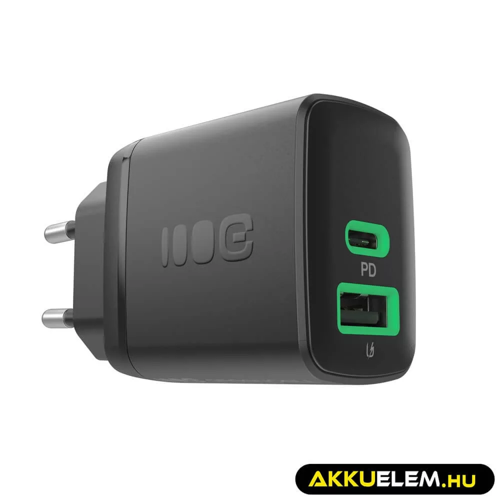 Greencell PowerSource Duo30 töltő USB/USB-C fekete Power Adapter 30W Power Delivery