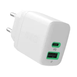   Greencell PowerSource Duo30 töltő USB/USB-C Fehér Power Adapter 30W Power Delivery