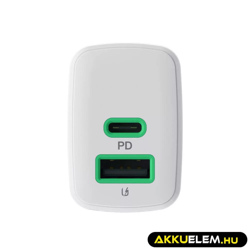 Greencell PowerSource Duo30 töltő USB/USB-C Fehér Power Adapter 30W Power Delivery