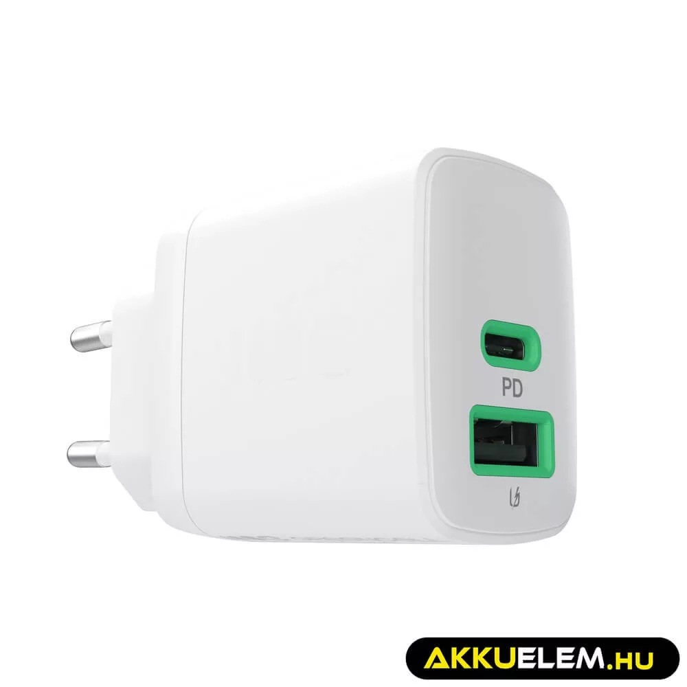 Greencell PowerSource Duo30 töltő USB/USB-C Fehér Power Adapter 30W Power Delivery