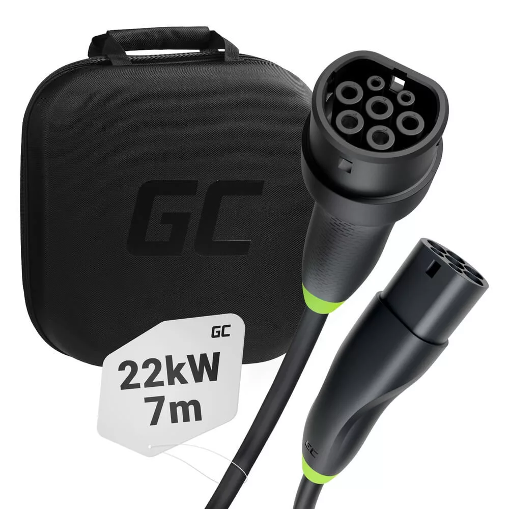   Greencell Type 2 EV elektromos autó töltőkábel 22 kW 7 m Tesla Model 3 S X Y VW ID.3 ID.4 Kia EV6 Hyundai IONIQ 5 Ford Mach-E