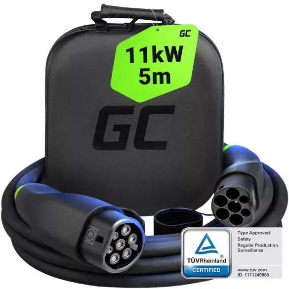 Greencell Type 2 EV elektromos autó töltőkábel 11kW 5m Tesla Model Y 3 S X VW ID.4 Kia EV6 Hyundai IONIQ 5 Ford Mach-E - GreenCell