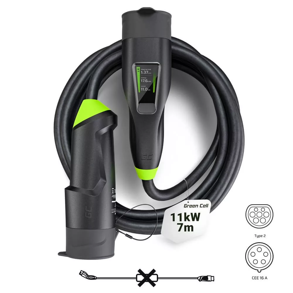 Greencell Habu EV Mobile töltő 11 kW 7 m Type 2 CEE 16 A elektromos autókhoz EV PHEV 2in1 Wallbox App Greencell Habu EV Mobile töltő 11 kW 7 m Type 2 CEE 16 A elektromos autókhoz EV PHEV 2in1 Wallbox App