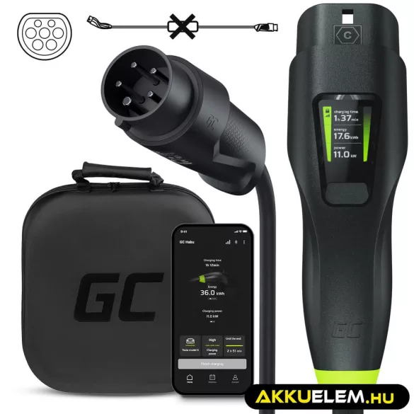 Greencell Habu EV Mobile töltő 11 kW 7 m Type 2 CEE 16 A elektromos autókhoz EV PHEV 2in1 Wallbox App - GreenCell