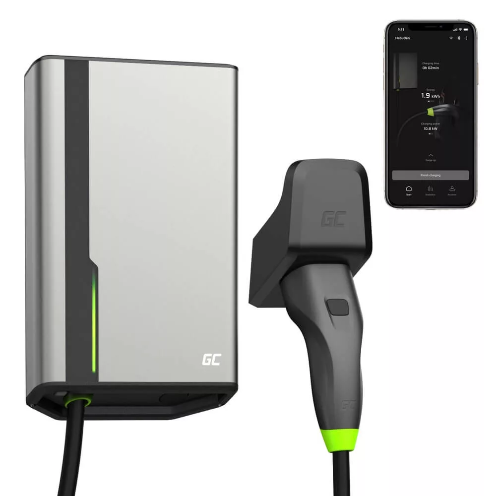 Greencell HabuDen Wallbox 22kW 32A 7.5m kábel Type 2 Smart EV töltőállomás App Bluetooth WiFi Greencell HabuDen Wallbox 22kW 32A 7.5m kábel Type 2 Smart EV töltőállomás App Bluetooth WiFi