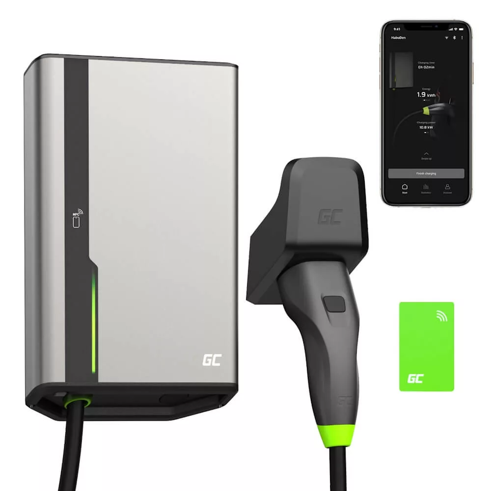 Greencell HabuDen Wallbox 22kW 32A 7.5m NFC kábel Type 2 Smart EV töltőállomás App Bluetooth WiFi Greencell HabuDen Wallbox 22kW 32A 7.5m NFC kábel Type 2 Smart EV töltőállomás App Bluetooth WiFi