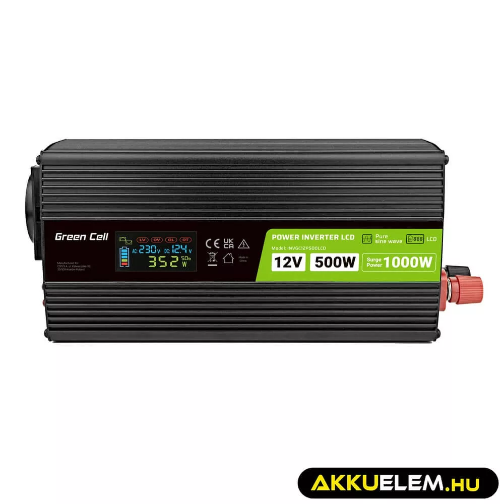 GreenCell autós Inverter 12V 230V 500W/1000W