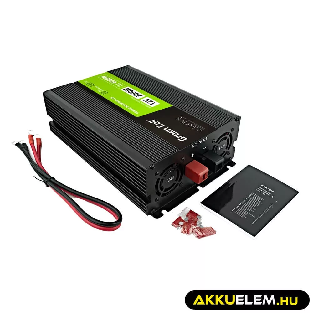GreenCell Inverter LCD 12 volt 2000W/40000W autós inverter kijelző Tiszta szinuszhullámú