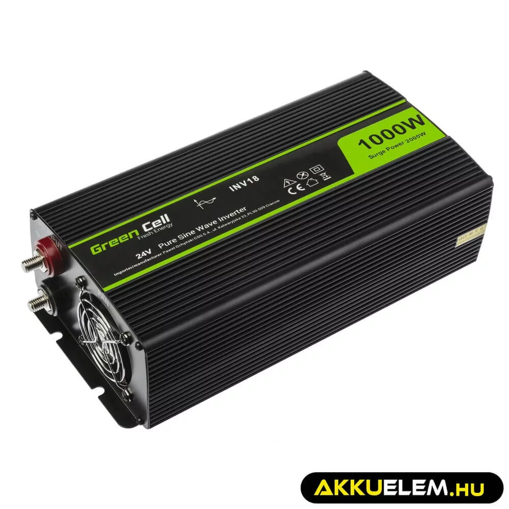 GreenCell Inverter 24V 230V 1000W/2000W Tiszta szinuszhullámú