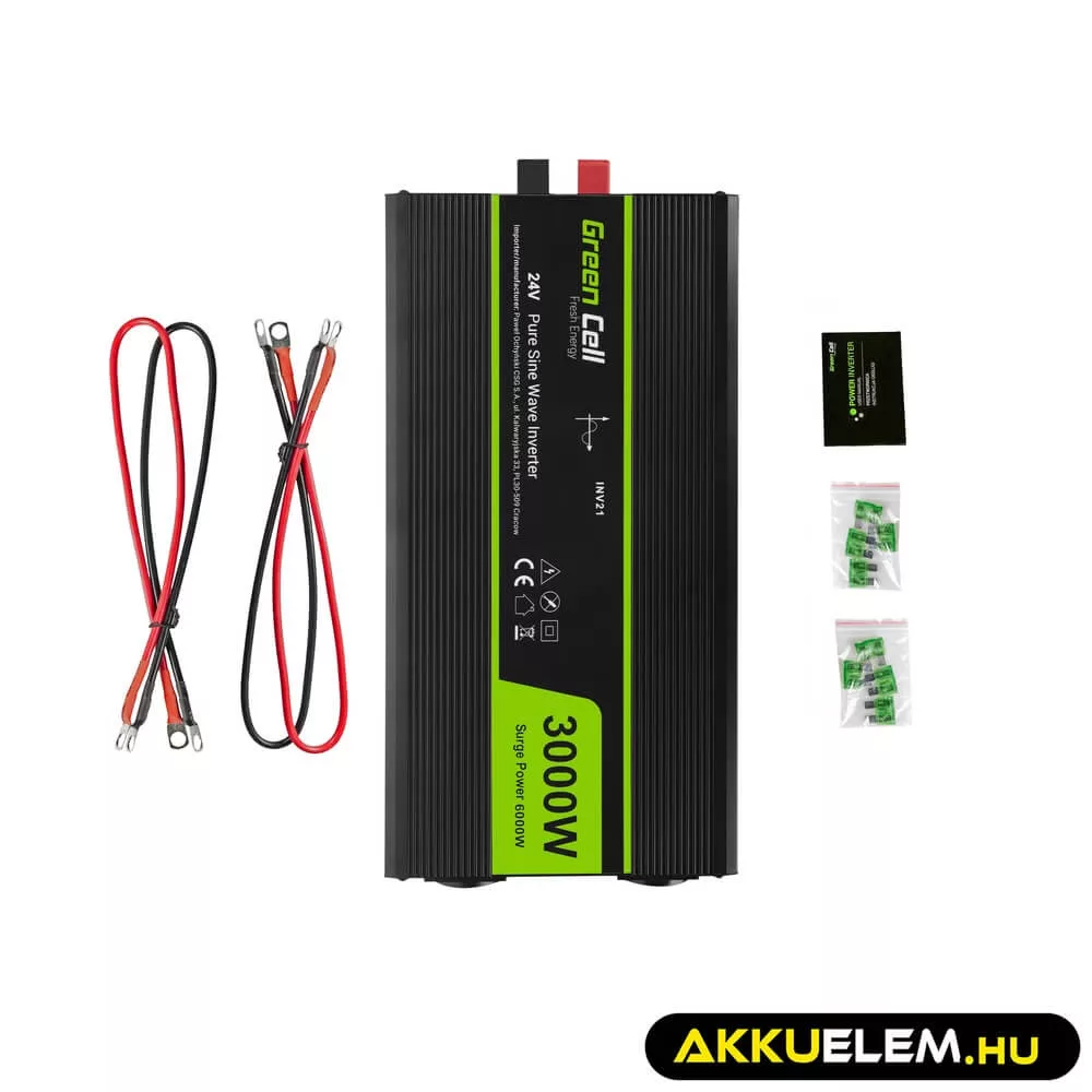GreenCell Inverter 24V 230V 3000W/6000W Tiszta szinuszhullámú