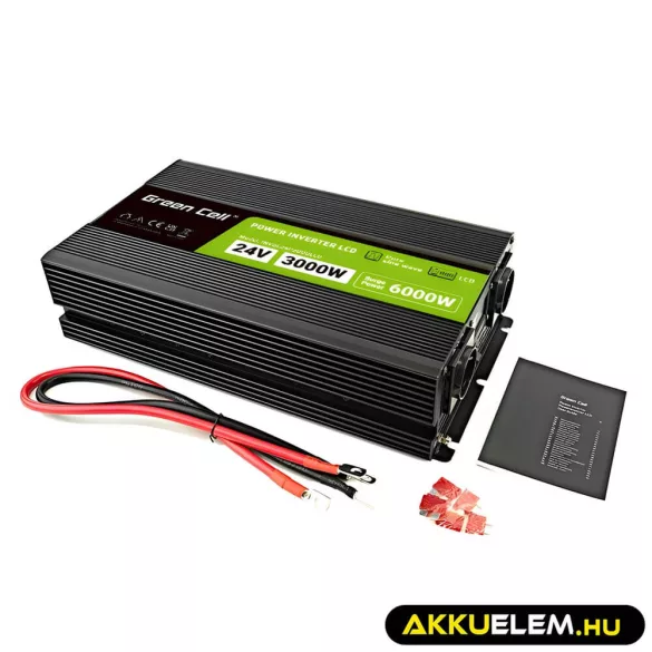 GreenCell Inverter LCD 24 V 3000W/60000W vehicle inverter kijelző Tiszta szinuszhullámú - GreenCell