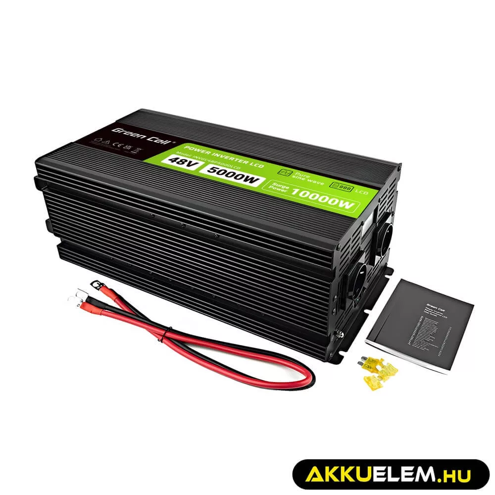 GreenCell Inverter LCD 48V 5000W/10000W autós inverter kijelző Tiszta szinuszhullámú