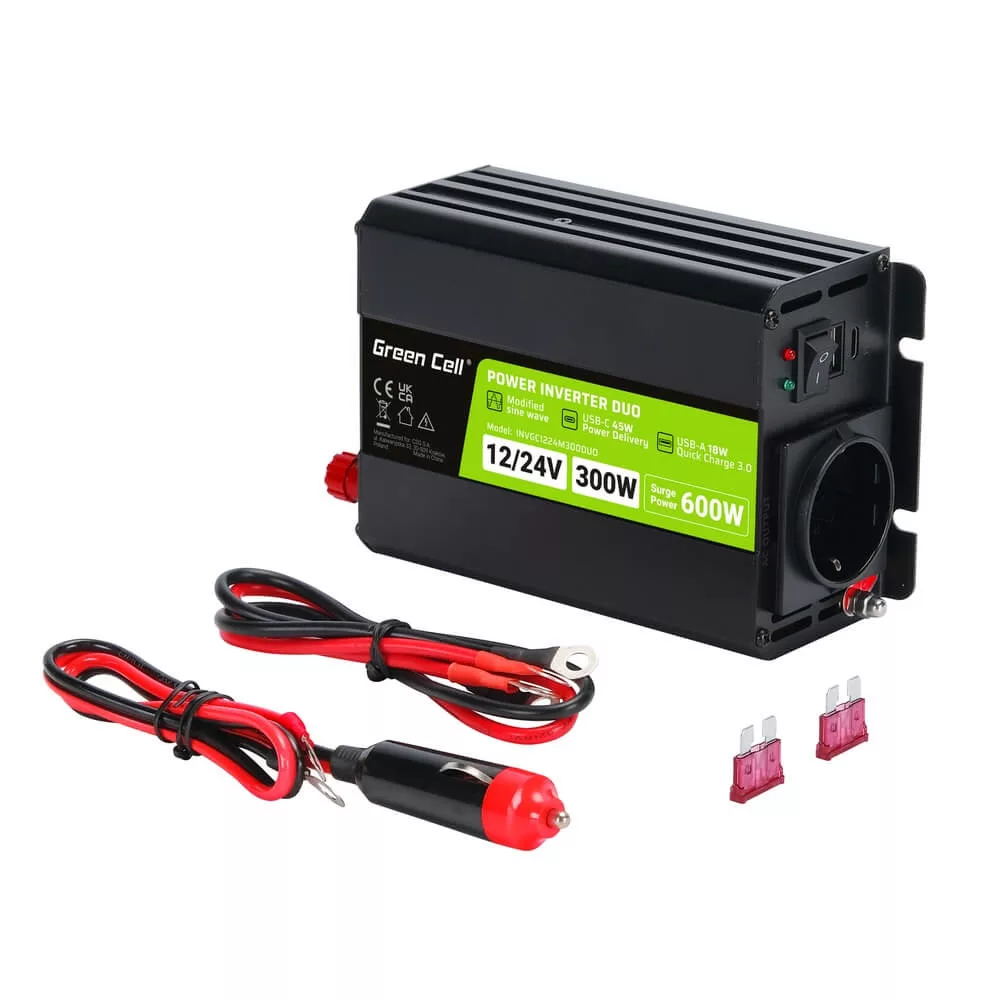 GreenCell Inverter 12V / 24V 230V 300W/600W DUO Módosított szinuszhullámú GreenCell Inverter 12V / 24V 230V 300W/600W DUO Módosított szinuszhullámú