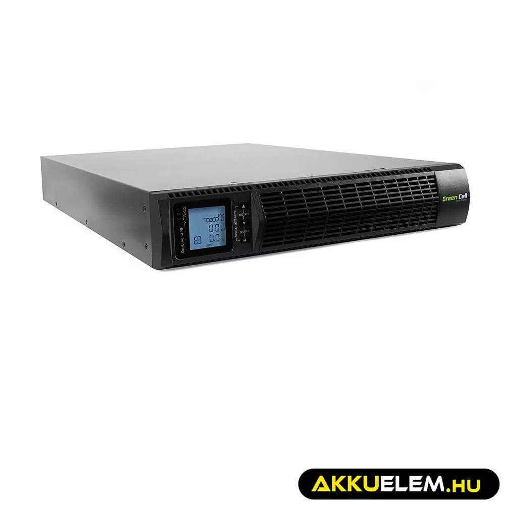 GreenCell Tiszta szinuszos szünetmentes tápegység (UPS) RTII 3000VA 2700W LCD kijelző