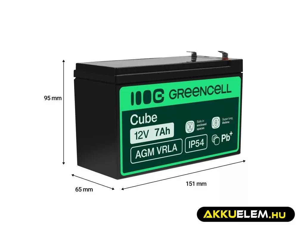 GreenCell AGM VRLA 12V 7Ah akkumulátor riasztókhoz AGM04