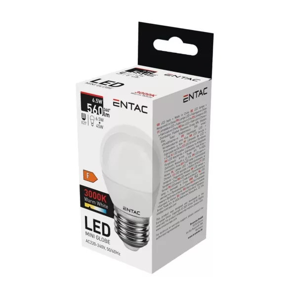 Entac LED Mini Globe E27 6,5W WW 3000K