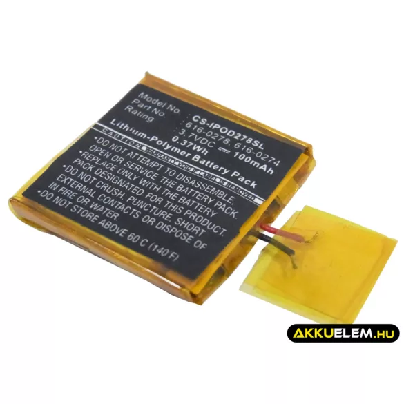 Utángyártott Apple Médialejátszó Li-Polymer akkumulátor 3.7V 100mAh 616-0278, 616-0274 616-0278, 616-0274 - CameronSino