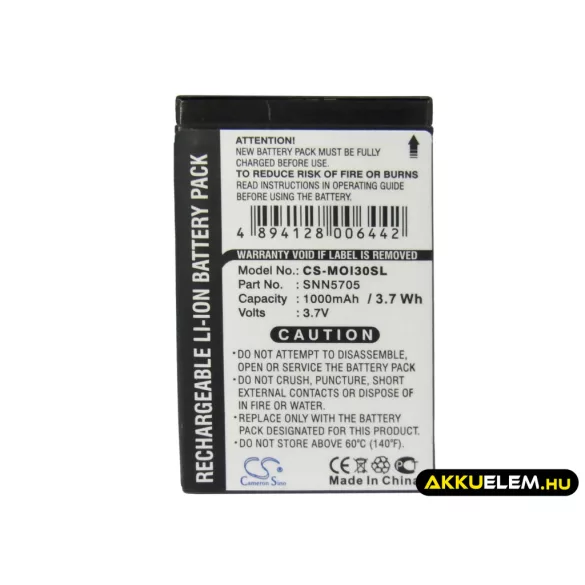 Utángyártott Motorola mobil Li-ion akkumulátor 3.7V 1000mAh SNN5705, SNN5723A SNN5705, SNN5723A - CameronSino