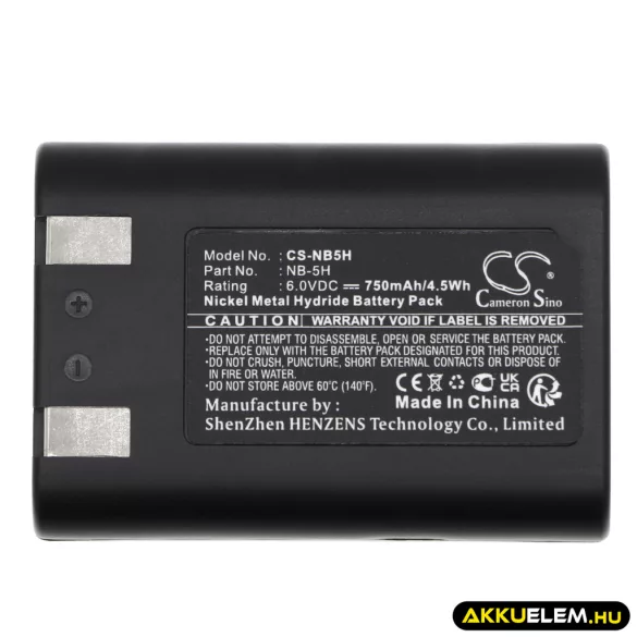 Utángyártott Canon Kamera Ni-MH akkumulátor 6V 750mAh NB-5H NB-5H - CameronSino
