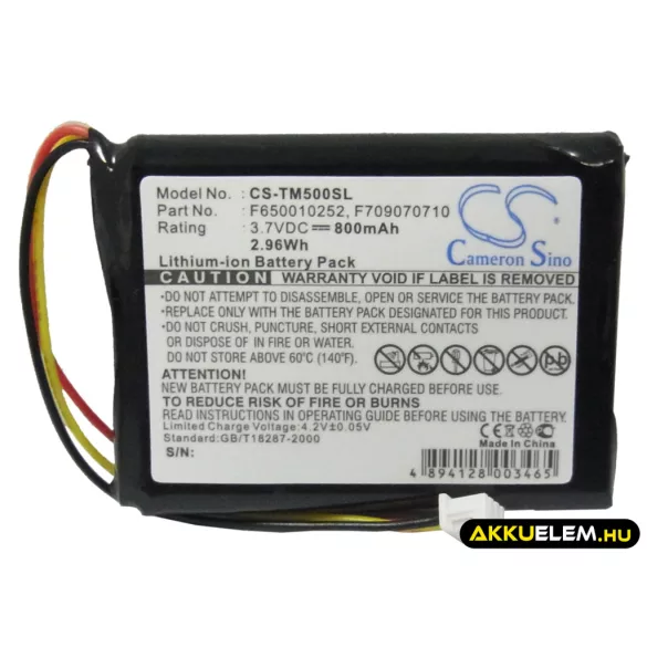 Utángyártott TomTom GPS Li-ion akkumulátor 3.7V 800mAh F650010252, F709070710 F650010252, F709070710 - CameronSino