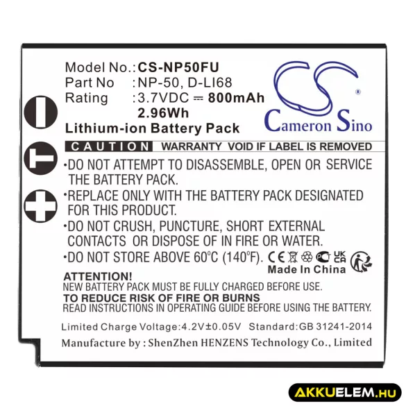 Utángyártott Fujifilm Kamera Li-ion akkumulátor 3.7V 800mAh NP-50, NP-50A NP-50, NP-50A - CameronSino
