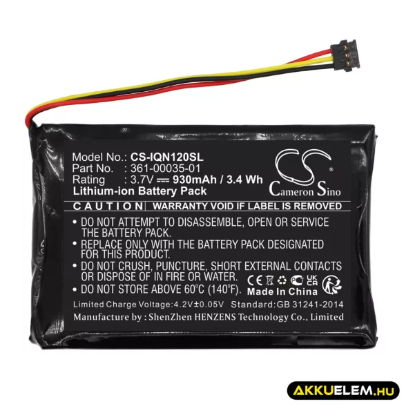 Utángyártott Garmin GPS Li-ion akkumulátor 3.7V 930mAh 361-00035-01 - CameronSino