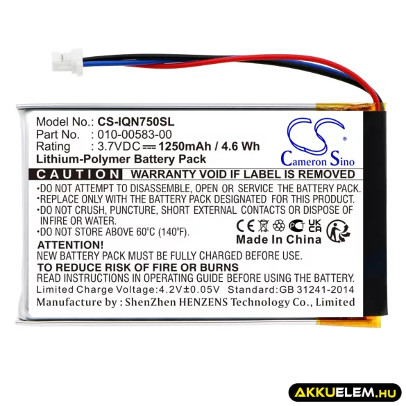 Utángyártott Garmin GPS Li-Polymer akkumulátor 3.7V 1250mAh 010-00583-00 - CameronSino