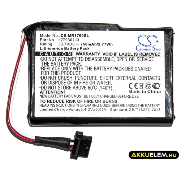 Utángyártott Magellan GPS Li-ion akkumulátor 3.7V 750mAh 2793801J3 - CameronSino
