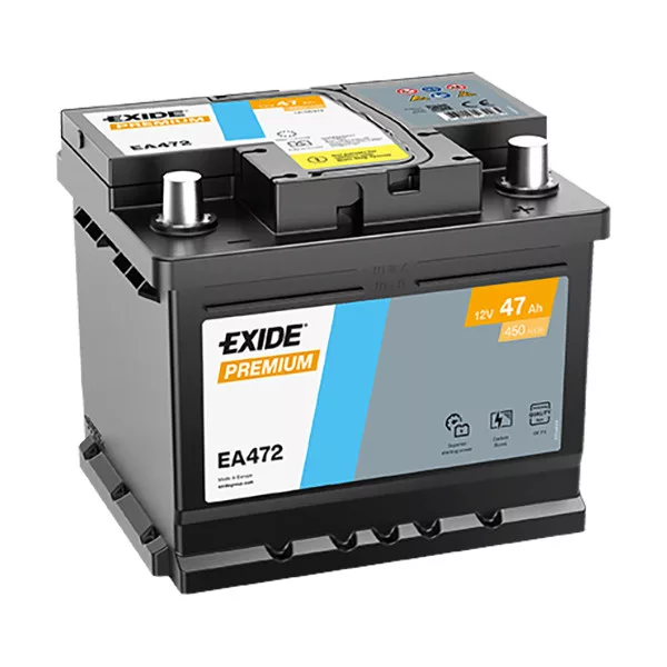 47Ah EXIDE Premium EA472 autó akkumulátor JOBB+ 47Ah EXIDE Premium EA472 autó akkumulátor JOBB+