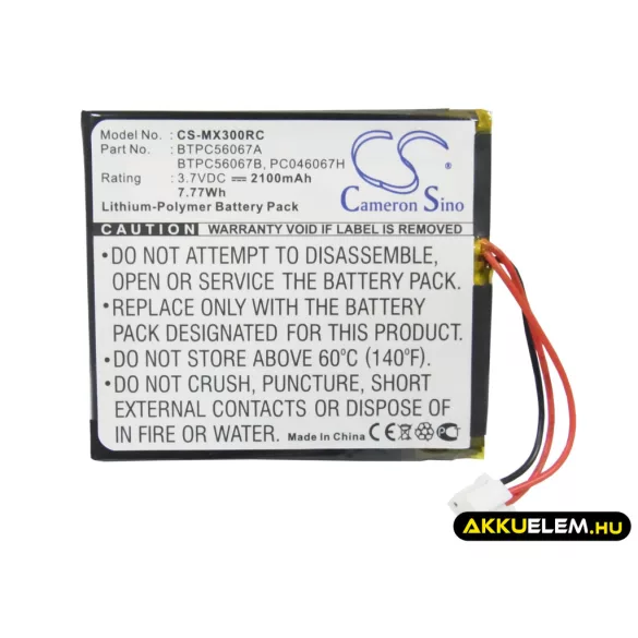Utángyártott Crestron Távirányító Li-Polymer akkumulátor 3.7V 2100mAh MT-1000C-BTP - CameronSino