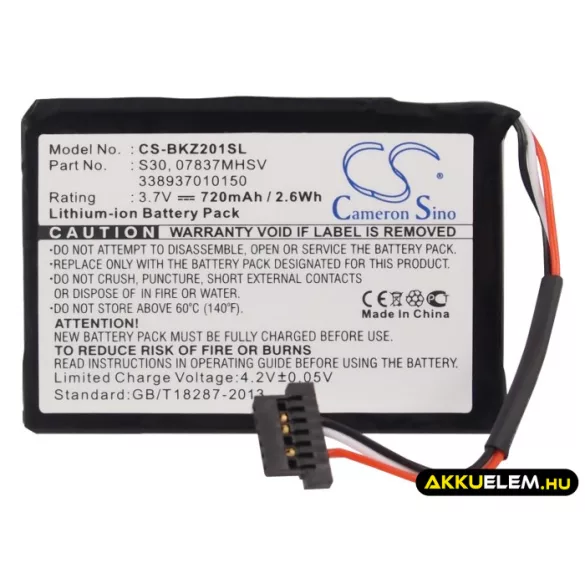 Utángyártott Becker GPS Li-ion akkumulátor 3.7V 720mAh S30, 338937010150 - CameronSino
