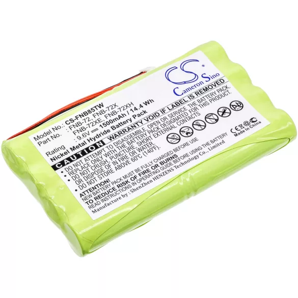 Utángyártott Yaesu adó-vevő rádió Ni-MH akkumulátor 9.6V 1500mAh FNB-72, FNB-72x - CameronSino