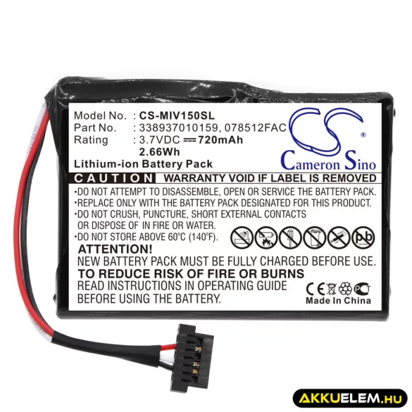 Utángyártott Mitac GPS Li-ion akkumulátor 3.7V 720mAh 338937010159, 078512FAC - CameronSino