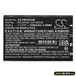 Utángyártott Panasonic Vezeték nélküli fejhallgató Li-ion akkumulátor 3.7V 1050mAh BX-B3030, WX-B3030 - CameronSino