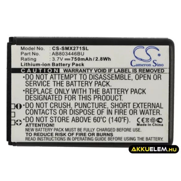 Utángyártott Samsung mobil Li-ion akkumulátor 3.7V 750mAh AB803446BU, AB803446BA - CameronSino