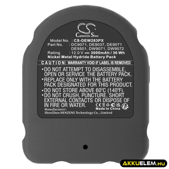 Utángyártott DeWalt szerszámgép Ni-MH akkumulátor 12V 3000mAh 152250-27, 397745-01 - CameronSino