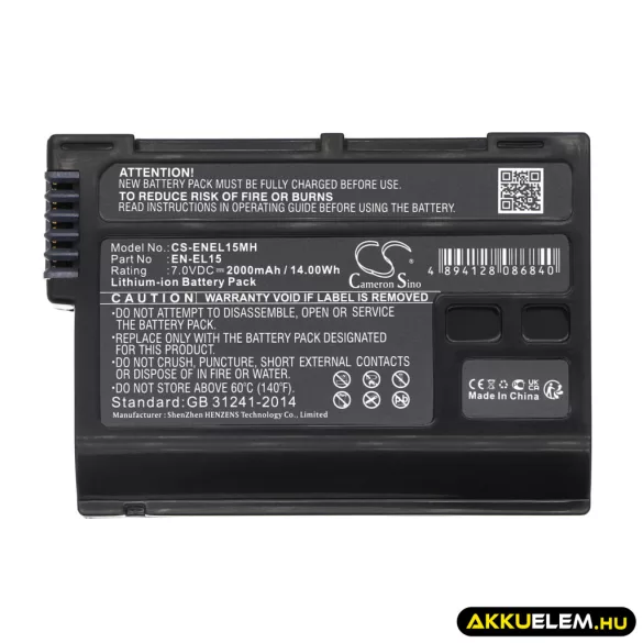 Utángyártott NiKon Kamera Li-ion akkumulátor 7V 2000mAh EN-EL15, EN-EL15A - CameronSino