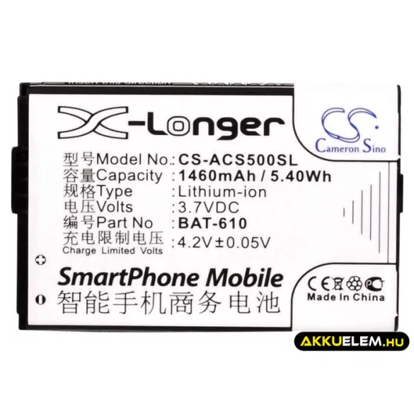 Utángyártott Acer mobil Li-ion akkumulátor 3.7V 1460mAh BAT-610, BT.0010S.006 - CameronSino