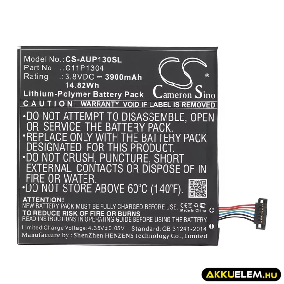 Utángyártott Asus Tablet Li-Polymer akkumulátor 3.8V 3900mAh C11P1304, C11Pn51 - CameronSino