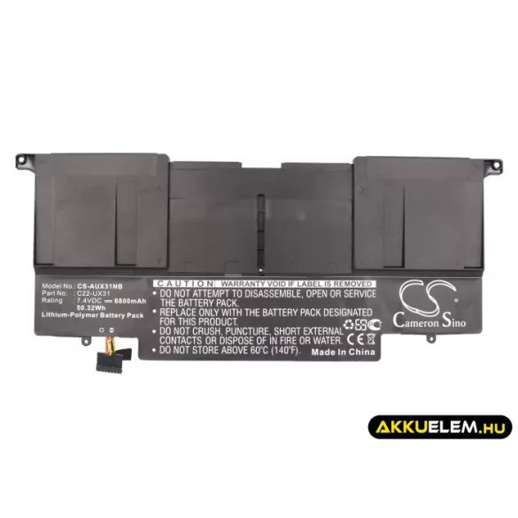 Utángyártott Asus laptop Li-Polymer akkumulátor 7.4V 6800mAh C22-UX31 - CameronSino
