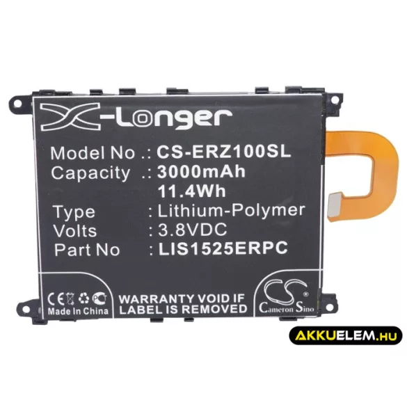 Utángyártott Sony Ericsson mobil Li-Polymer akkumulátor 3.8V 3000mAh LIS1525ERPC, AGPB011-A001 - CameronSino