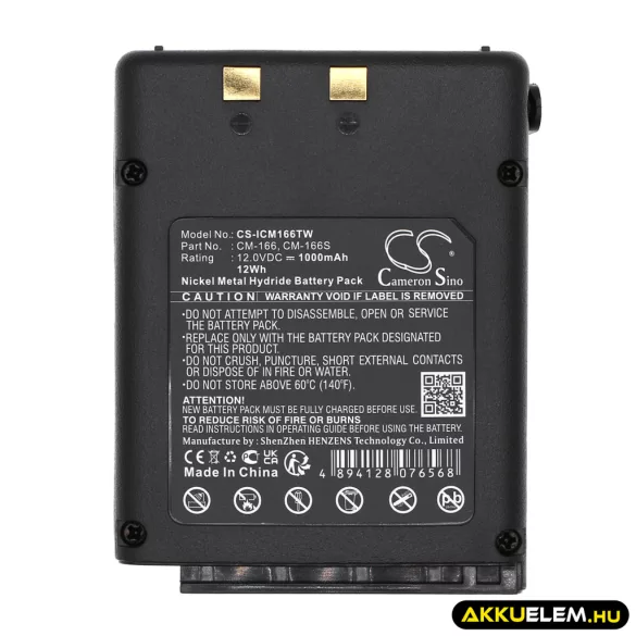 Utángyártott Icom adó-vevő rádió Ni-MH akkumulátor 12V 1000mAh CM-166, CM-166S - CameronSino