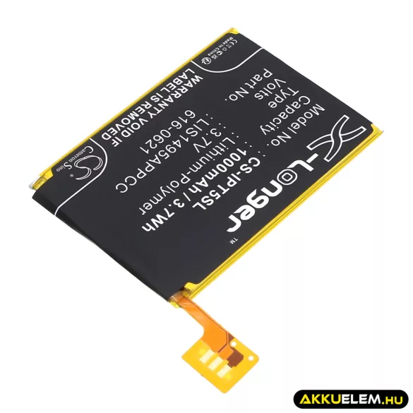 Utángyártott Apple Médialejátszó Li-Polymer akkumulátor 3.7V 1000mAh 616-0621, LIS1495APPCC - CameronSino
