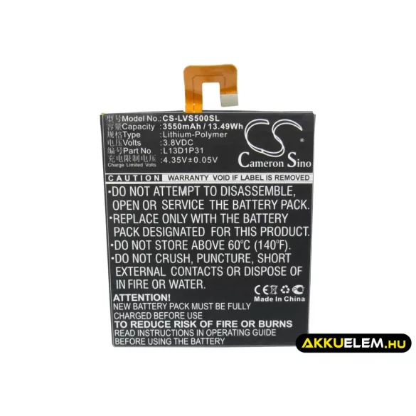 Utángyártott Lenovo Tablet Li-Polymer akkumulátor 3.8V 3550mAh L13D1P31 - CameronSino