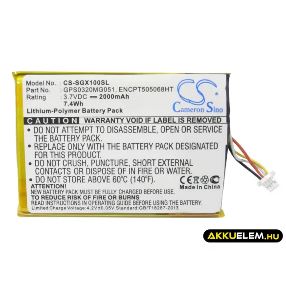 Utángyártott SkyGolf GPS Li-Polymer akkumulátor 3.7V 2000mAh GPS0320MG051, ENCPT505068HT - CameronSino