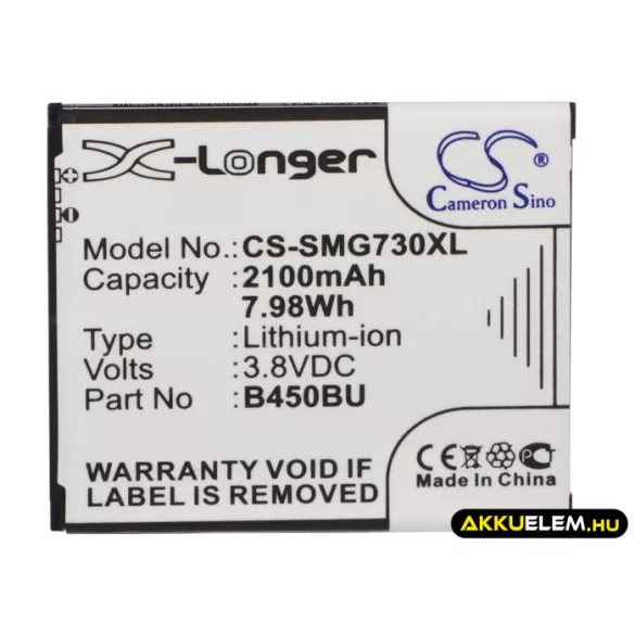 Utángyártott Samsung mobil Li-ion akkumulátor 3.8V 2100mAh B450BU, B450BC - CameronSino