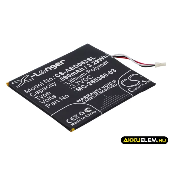 Utángyártott Amazon E-könyv Li-Polymer akkumulátor 3.7V 890mAh MC-265360-03, 58-000083 - CameronSino