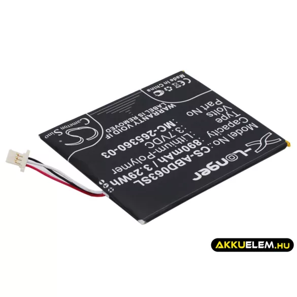Utángyártott Amazon E-könyv Li-Polymer akkumulátor 3.7V 890mAh MC-265360-03, 58-000083 - CameronSino
