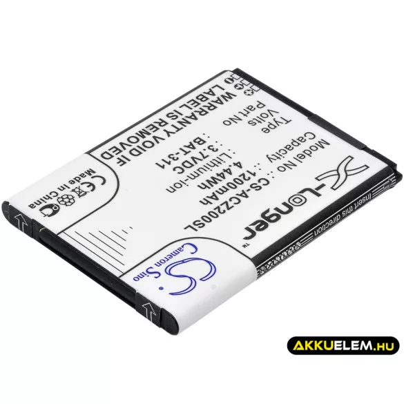 Utángyártott Acer mobil Li-ion akkumulátor 3.7V 1200mAh BAT-311, BAT-311(1ICP5/43/55) - CameronSino