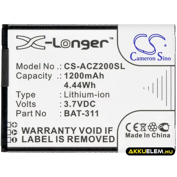 Utángyártott Acer mobil Li-ion akkumulátor 3.7V 1200mAh BAT-311, BAT-311(1ICP5/43/55) - CameronSino
